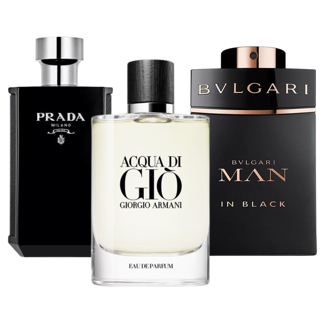 3er-Pack Parfums: BVLGARI IN BLACK, ACQUA DI GIÒ & L’HOMME PRADA INTENSE – 100 ml